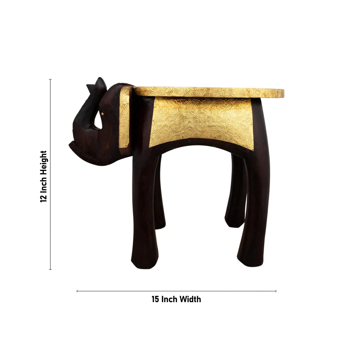 Elephant Stool - 12 x 15 Inches | Wooden Stool/ Brass Polish Decorative Stool for Home - Image 3