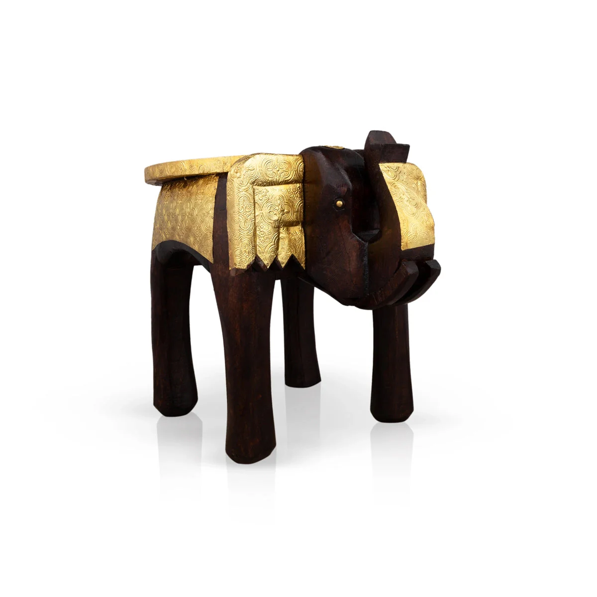 Elephant Stool - 12 x 15 Inches | Wooden Stool/ Brass Polish Decorative Stool for Home - Image 4