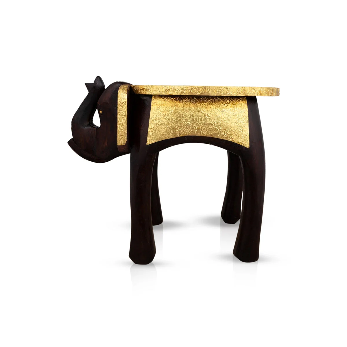 Elephant Stool - 12 x 15 Inches | Wooden Stool/ Brass Polish Decorative Stool for Home - Image 5