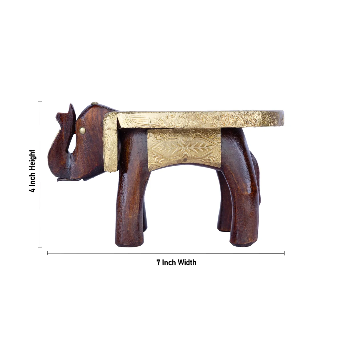 Elephant Stool - 4 x 7 Inches | Wooden Stool/ Brass Inlaid Design Decorative Stool for Home - Image 3