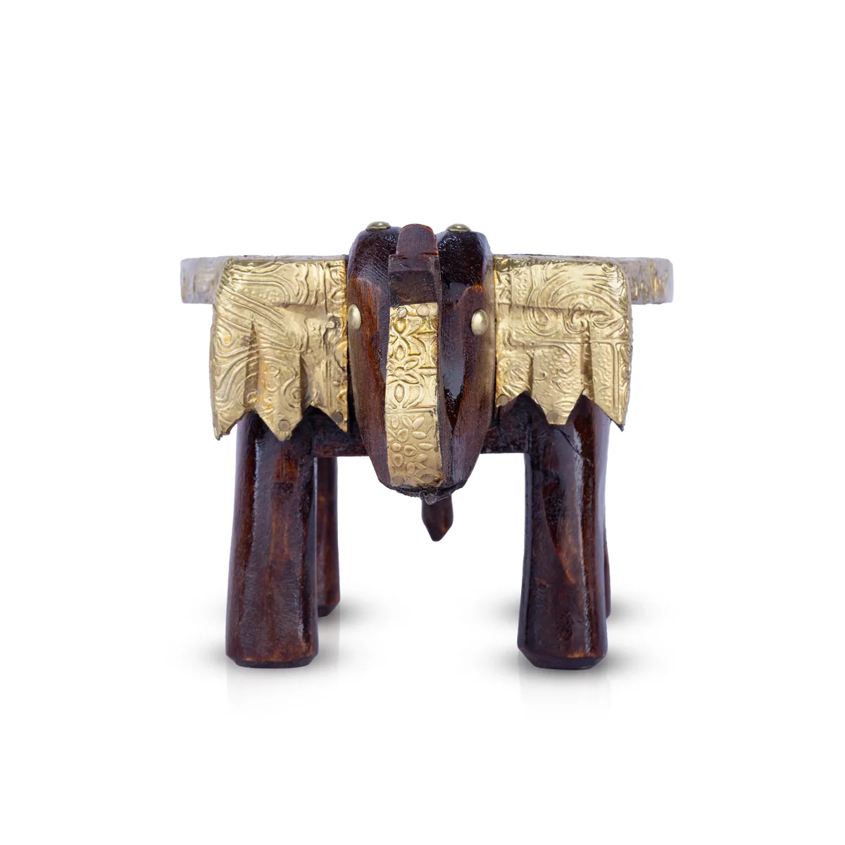 Elephant Stool - 4 x 7 Inches | Wooden Stool/ Brass Inlaid Design Decorative Stool for Home - Image 4