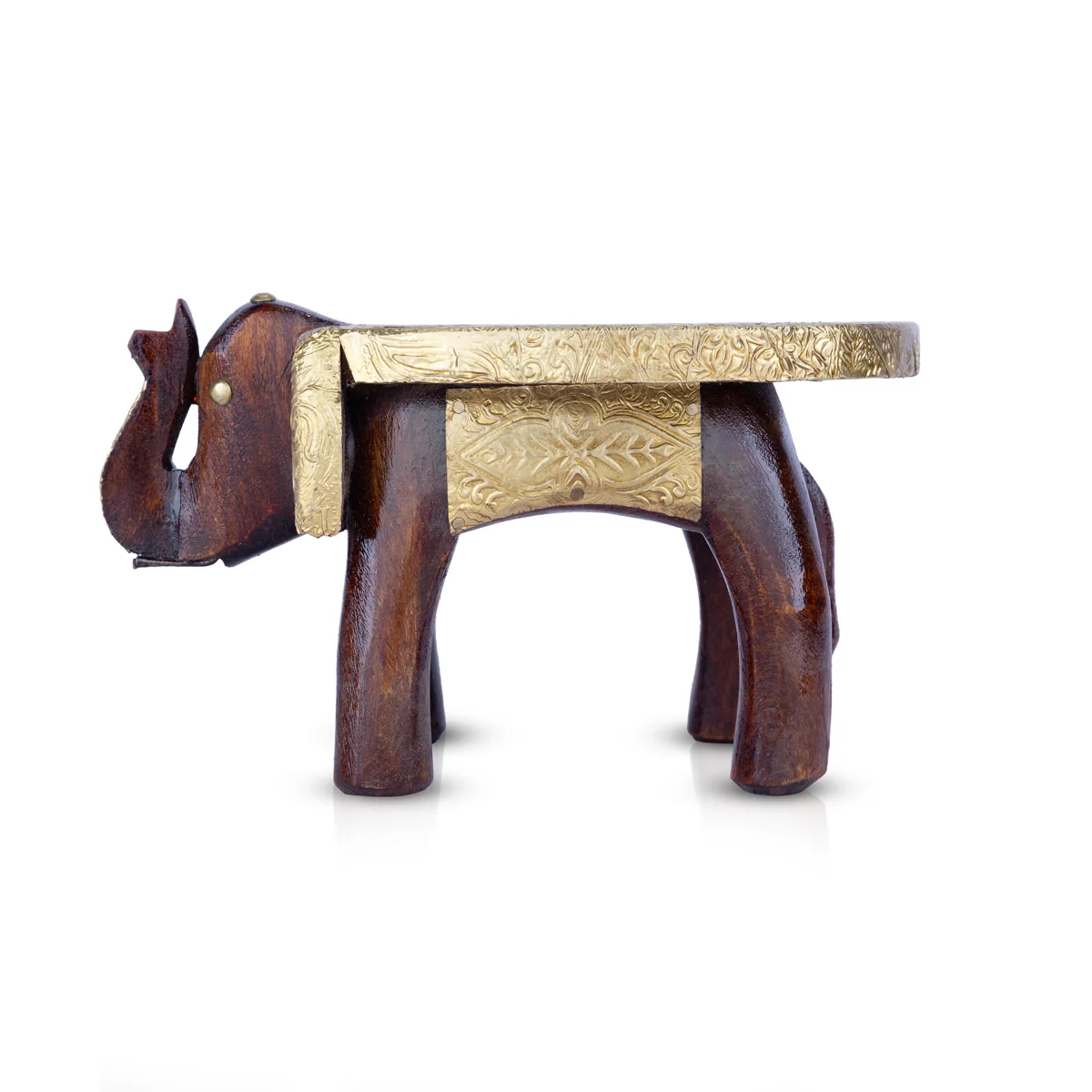 Elephant Stool - 4 x 7 Inches | Wooden Stool/ Brass Inlaid Design Decorative Stool for Home - Image 5