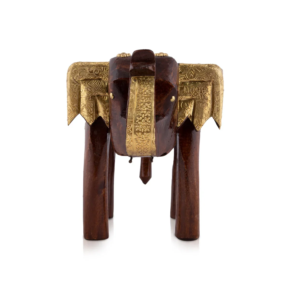 Elephant Stool - 6 x 10 Inches | Wooden Stool/ Brass Sheet Inlaid Decorative Stool for Living Room - Image 2