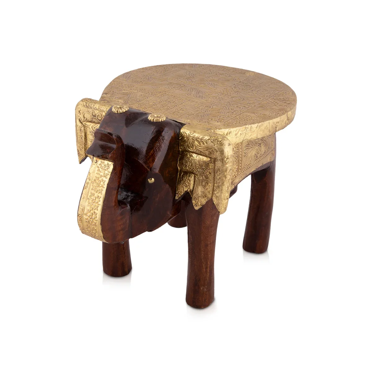 Elephant Stool - 6 x 10 Inches | Wooden Stool/ Brass Sheet Inlaid Decorative Stool for Living Room - Image 4
