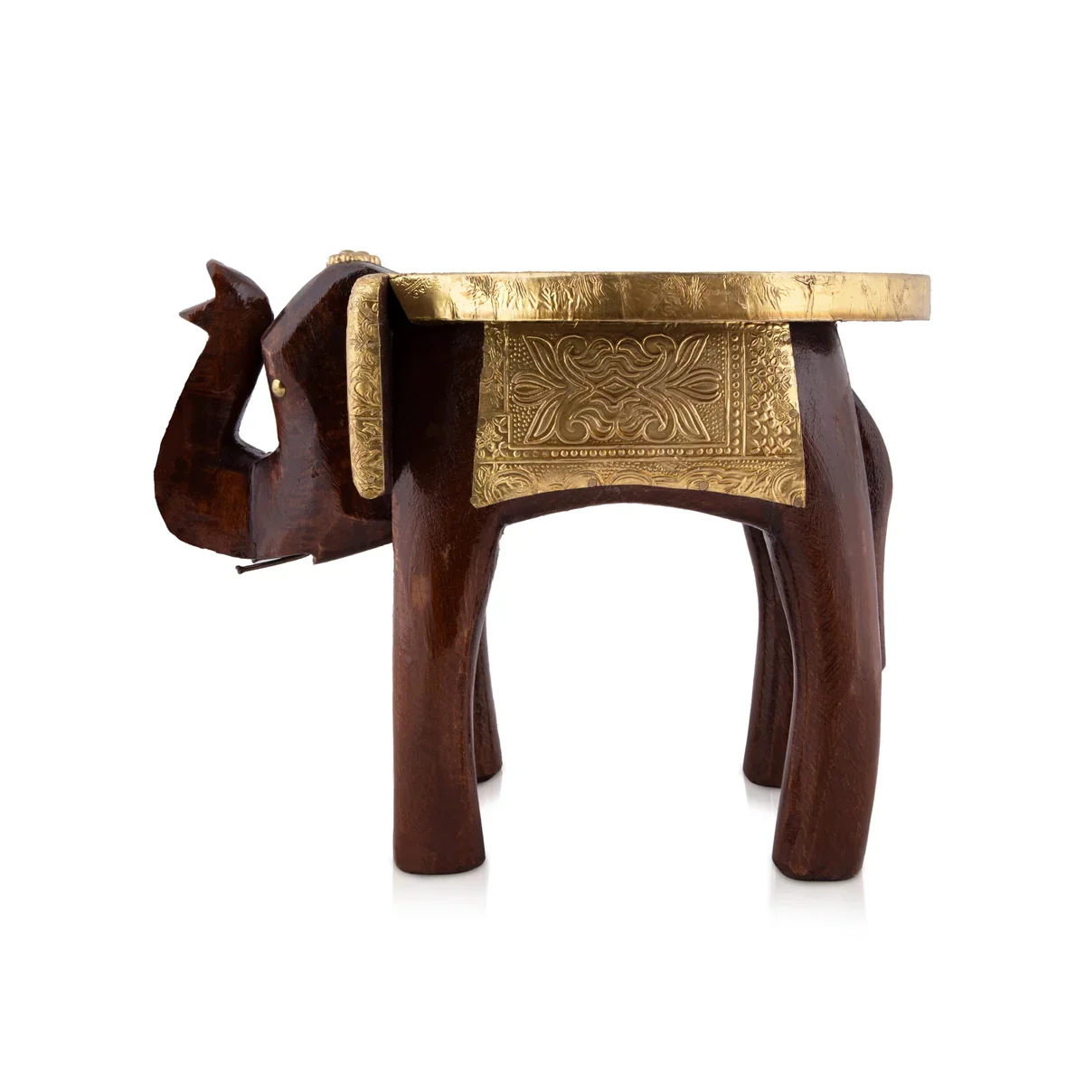 Elephant Stool - 6 x 10 Inches | Wooden Stool/ Brass Sheet Inlaid Decorative Stool for Living Room - Image 5