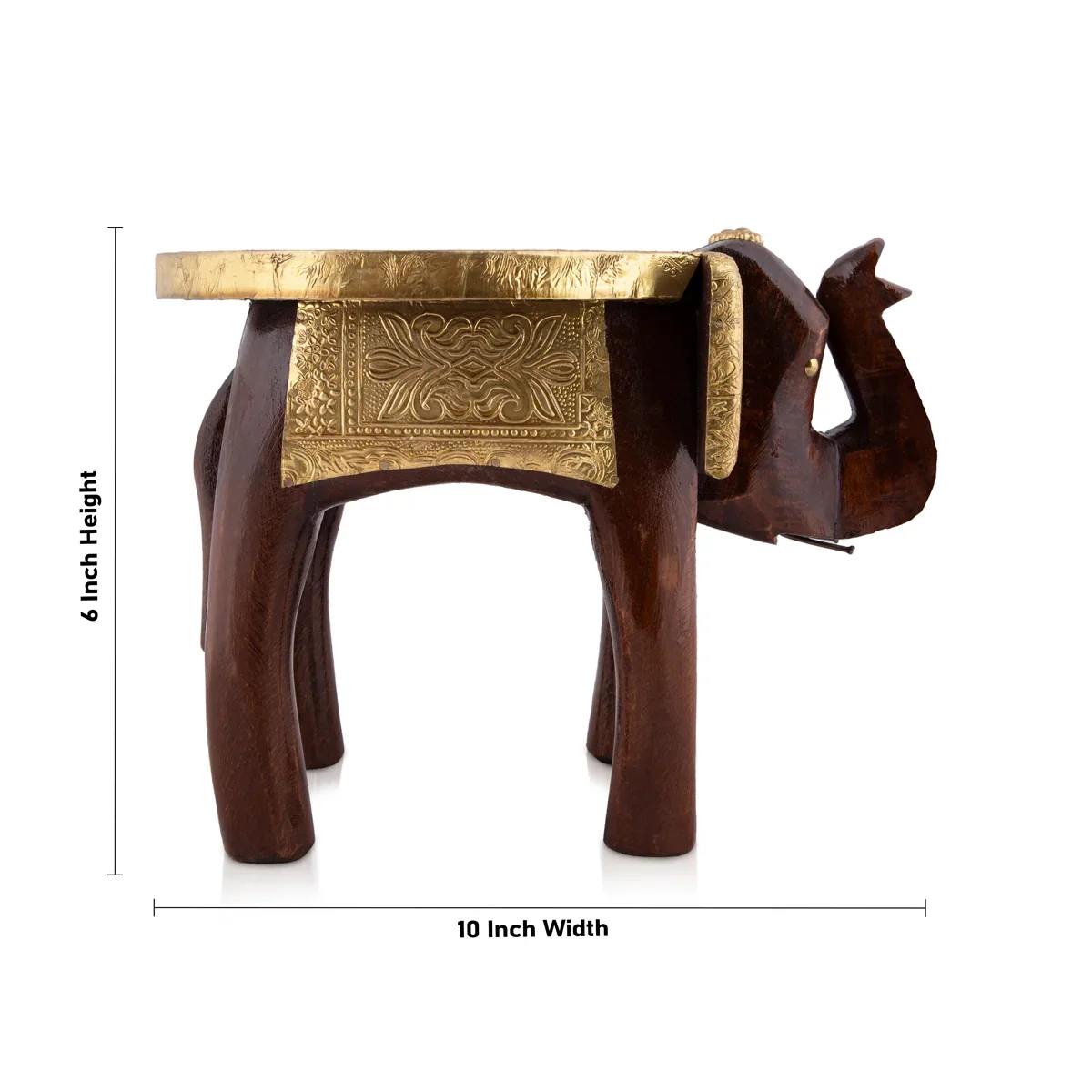 Elephant Stool - 6 x 10 Inches | Wooden Stool/ Brass Sheet Inlaid Decorative Stool for Living Room - Image 8