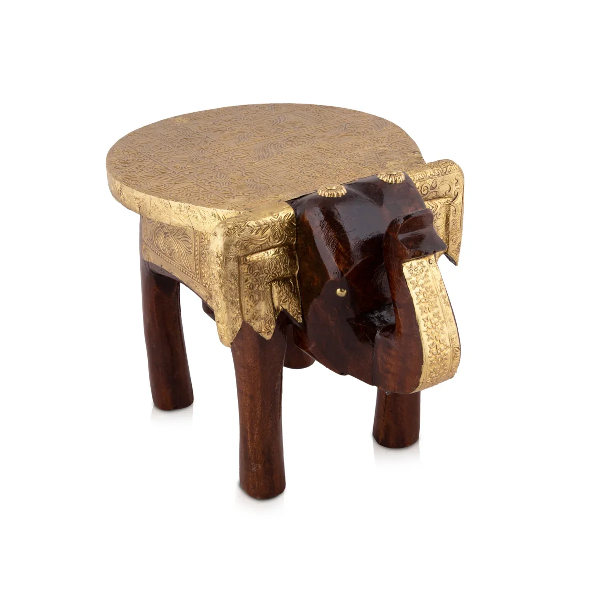Elephant Stool - 8 x 10 Inches | Wooden Stool/ Brass Polish Decorative Stool for Home - Image 2