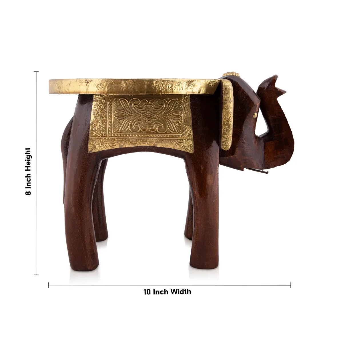 Elephant Stool - 8 x 10 Inches | Wooden Stool/ Brass Polish Decorative Stool for Home - Image 7