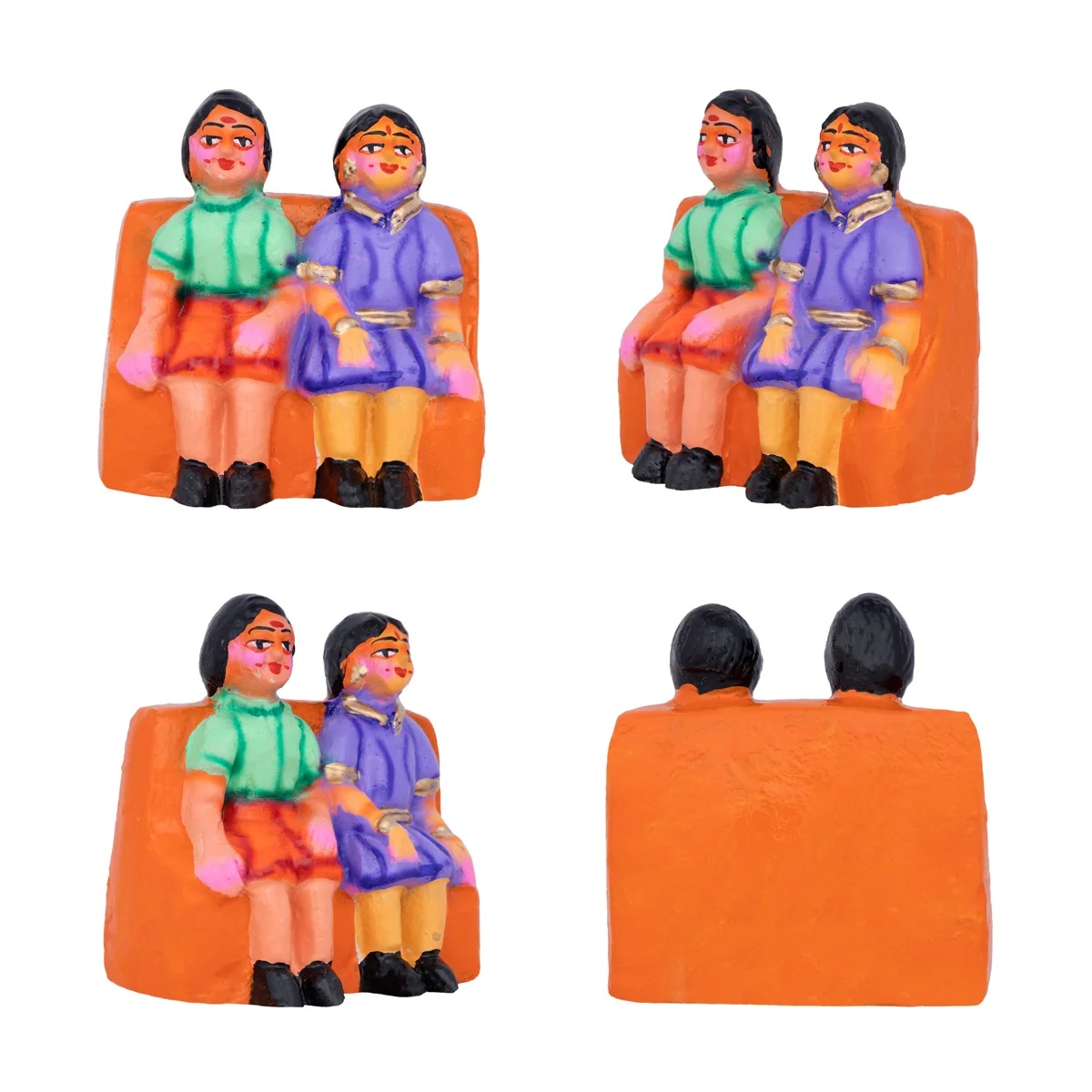Family Clay Golu Bommai Set - 3 x 5 Inches | Giri Golu Doll/ Navaratri Golu Bomma/Gombe/Bommai - Image 2