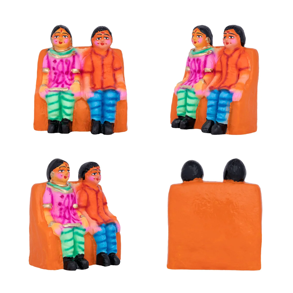 Family Clay Golu Bommai Set - 3 x 5 Inches | Giri Golu Doll/ Navaratri Golu Bomma/Gombe/Bommai - Image 3