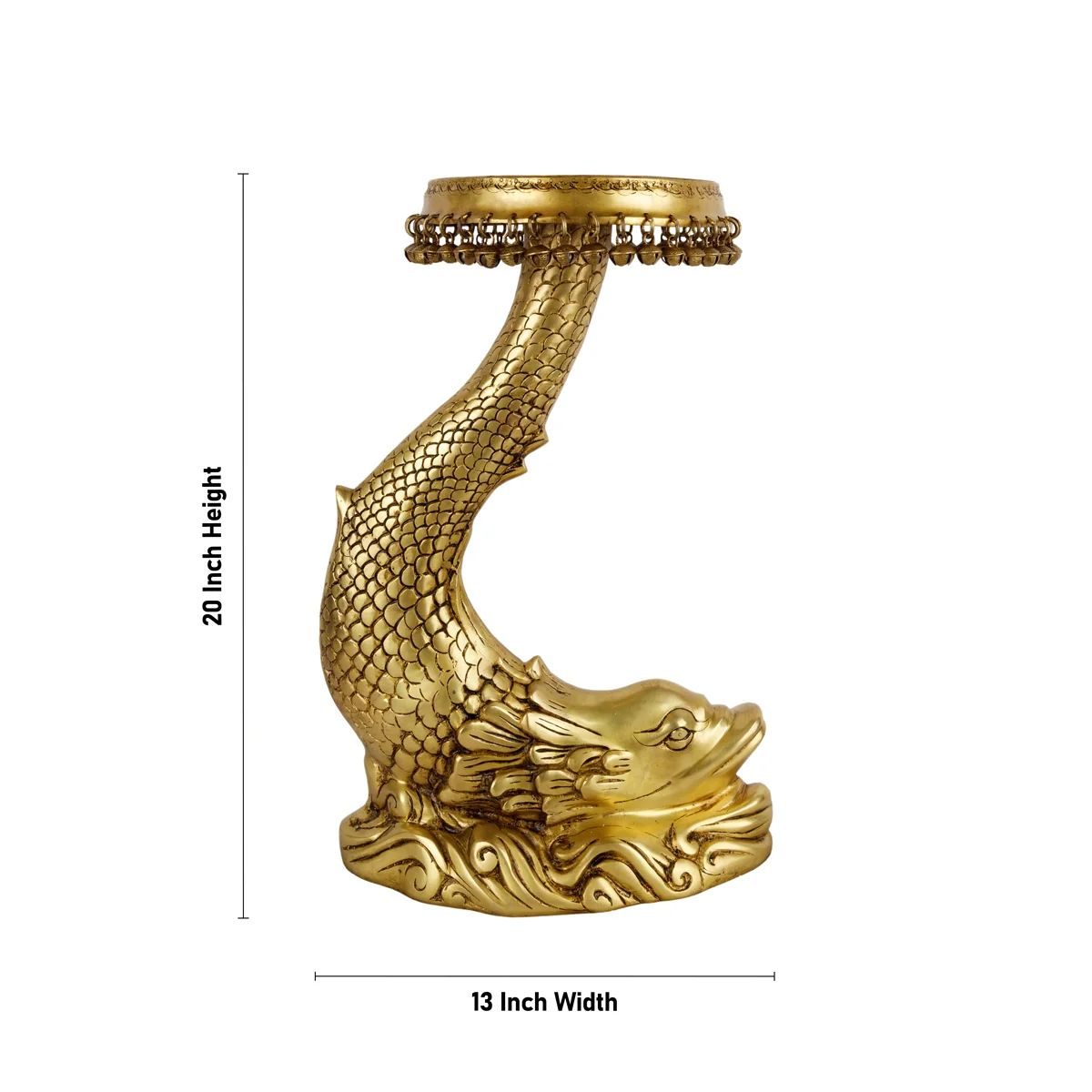 Fish Design Pooja Stand - 20 x 13 Inches | Ghungroo & Brass Stand/ Antique Polish Stool for Deity - Image 2