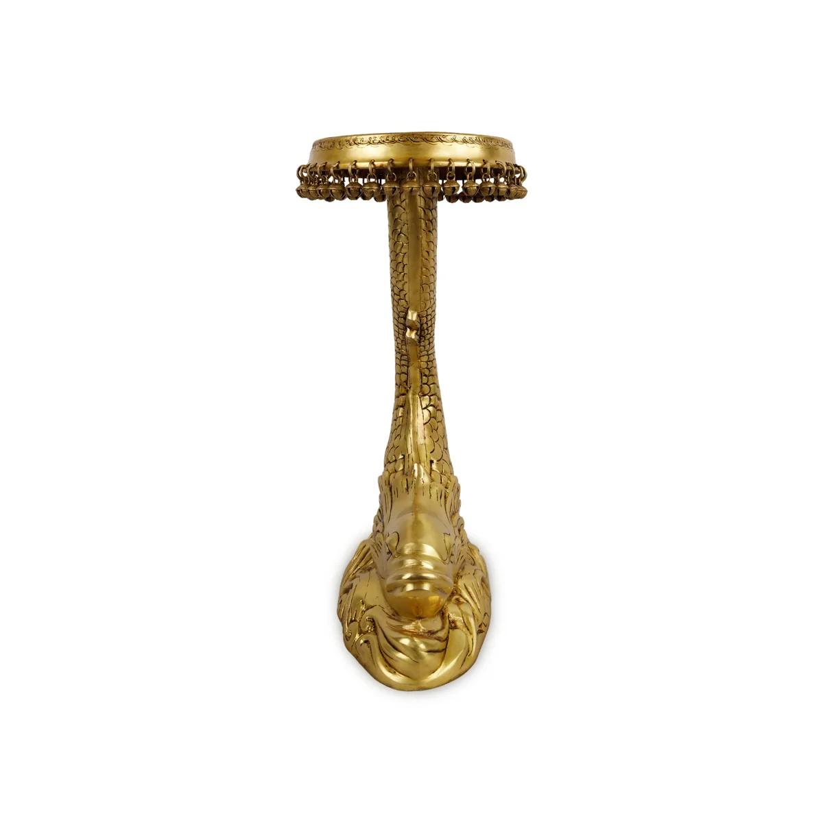 Fish Design Pooja Stand - 20 x 13 Inches | Ghungroo & Brass Stand/ Antique Polish Stool for Deity - Image 6