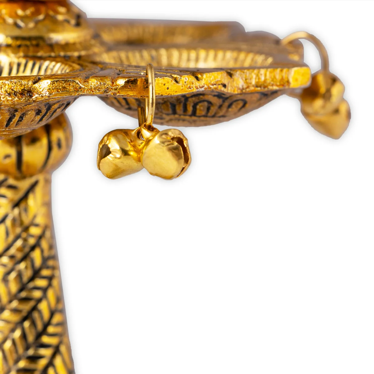 Five Face Kuthu Vilakku - 8 x 3.5 Inches | Aluminium & Peacock Design Lamp/ Gold Polish Deepam for Home & Temple - Image 3