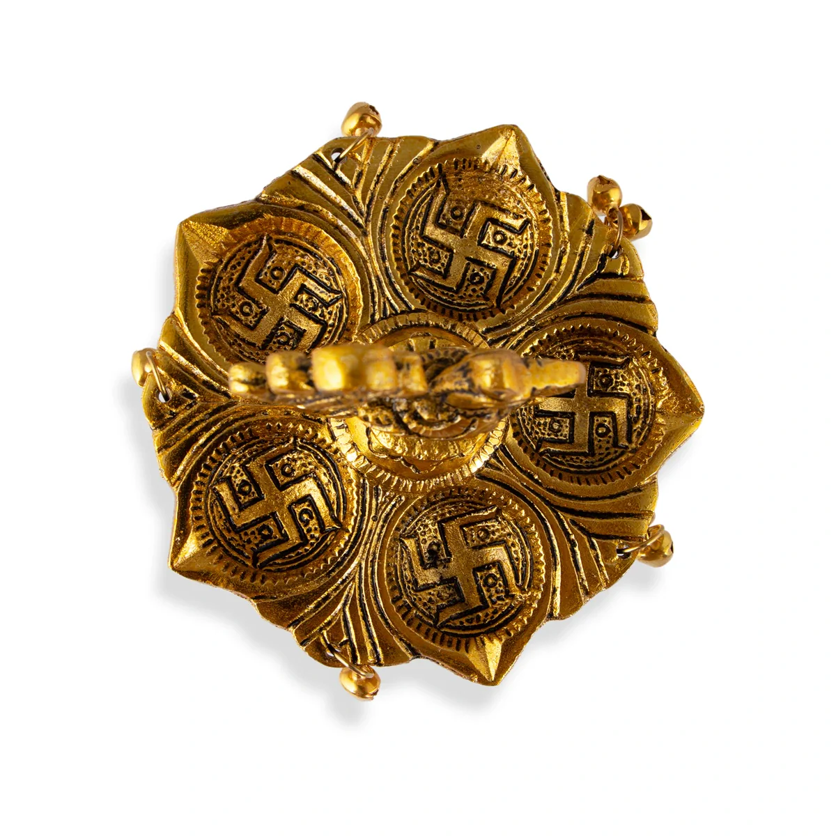 Five Face Kuthu Vilakku - 8 x 3.5 Inches | Aluminium & Peacock Design Lamp/ Gold Polish Deepam for Home & Temple - Image 5