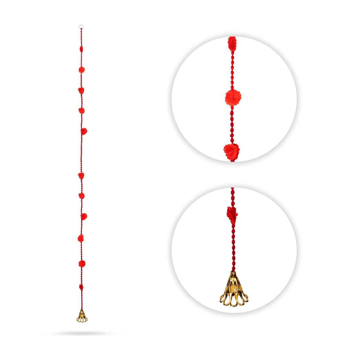 Floral Bead Door Toran - 64 Inches | 10 Pcs Set / Flower Thoranam with Bell/ Door Hanging for Home Entrance - Image 2