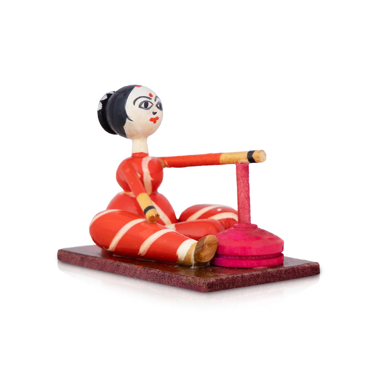 Flour Grinding Lady Doll - 3.25 X 4.5 Inches | Handcrafted Toy/ Wooden Toy/ Wood Sculpture For Kids & Table Top - Image 2