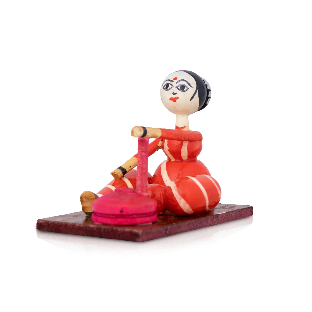Flour Grinding Lady Doll - 3.25 X 4.5 Inches | Handcrafted Toy/ Wooden Toy/ Wood Sculpture For Kids & Table Top - Image 3