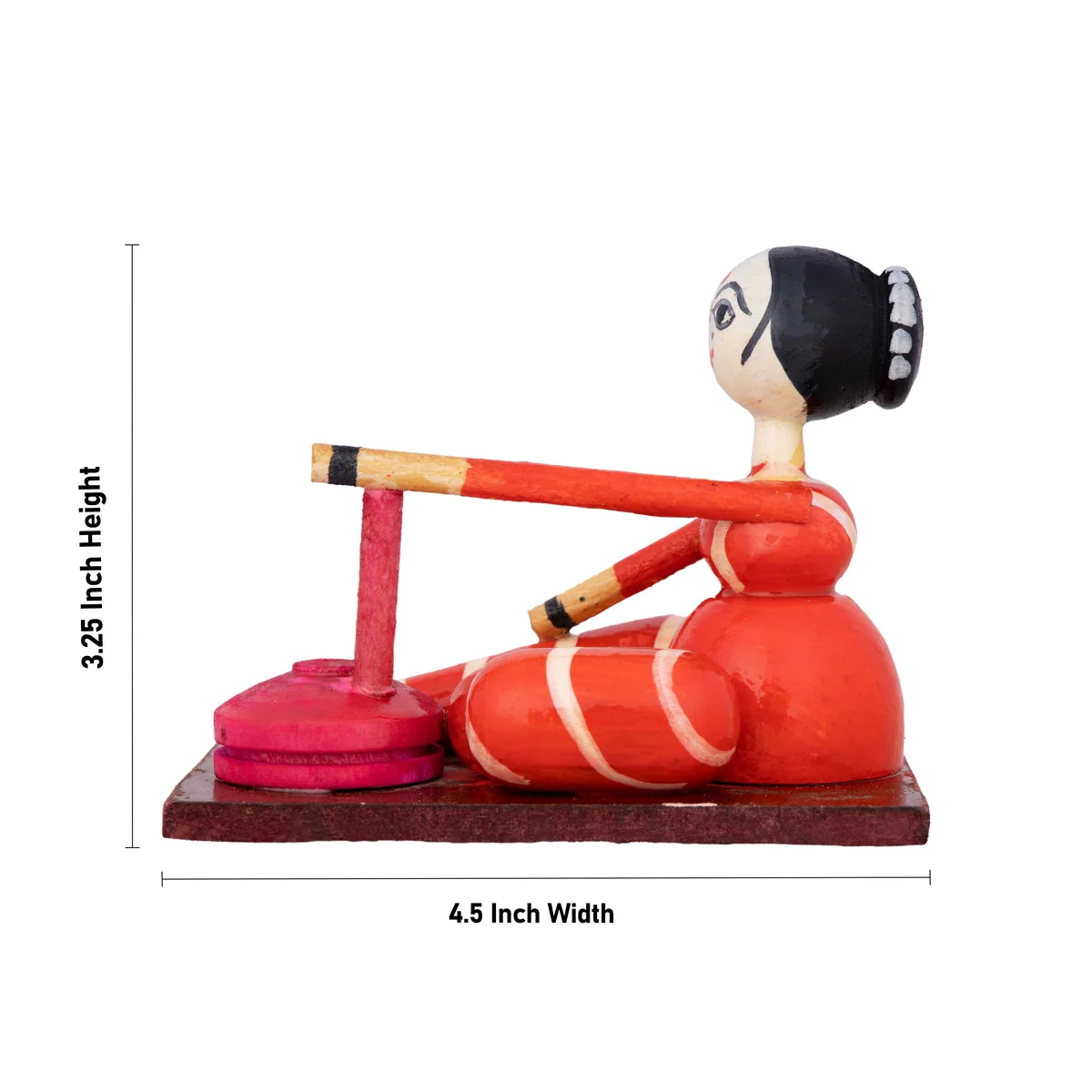 Flour Grinding Lady Doll - 3.25 X 4.5 Inches | Handcrafted Toy/ Wooden Toy/ Wood Sculpture For Kids & Table Top - Image 4