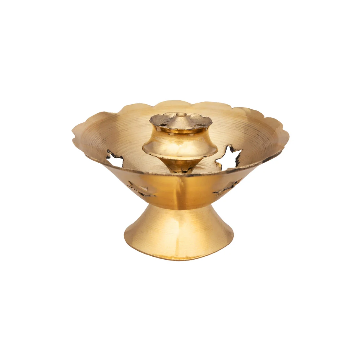 Flower Design Incense Holder With Base - 1.5 x 2.5 Inches | Brass Agarbathi Stand/ Agarbatti Stand for Pooja - Image 2