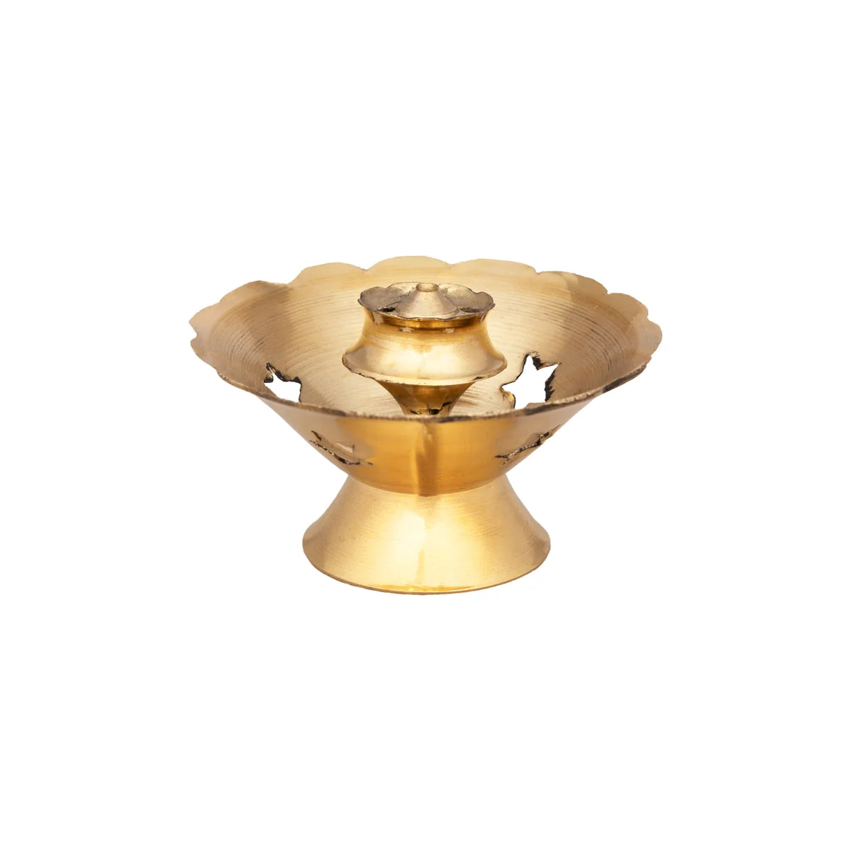 Flower Design Incense Holder With Base - 1 x 2.25 Inches | Brass Agarbathi Stand/ Agarbatti Stand for Pooja - Image 2