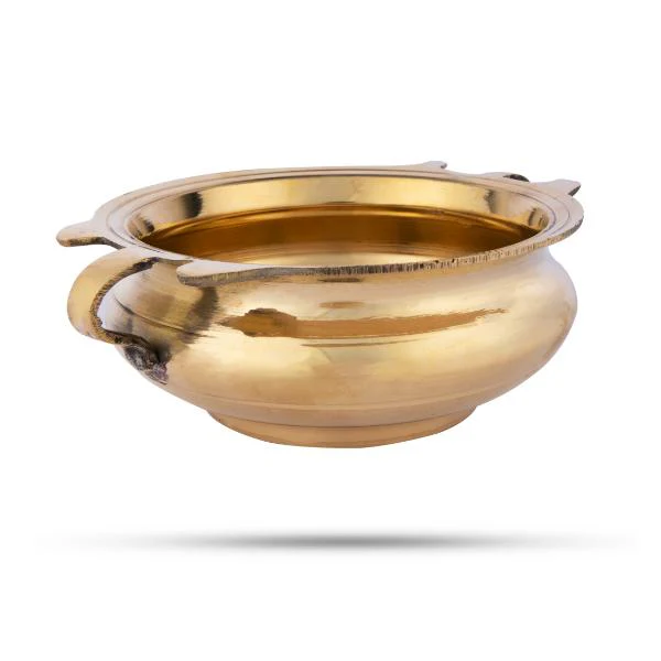 Flower Pot With Handle - 3 x 7.5 Inches | Brass Urli Decor/ Uruli With Base for Home Decor - Image 3