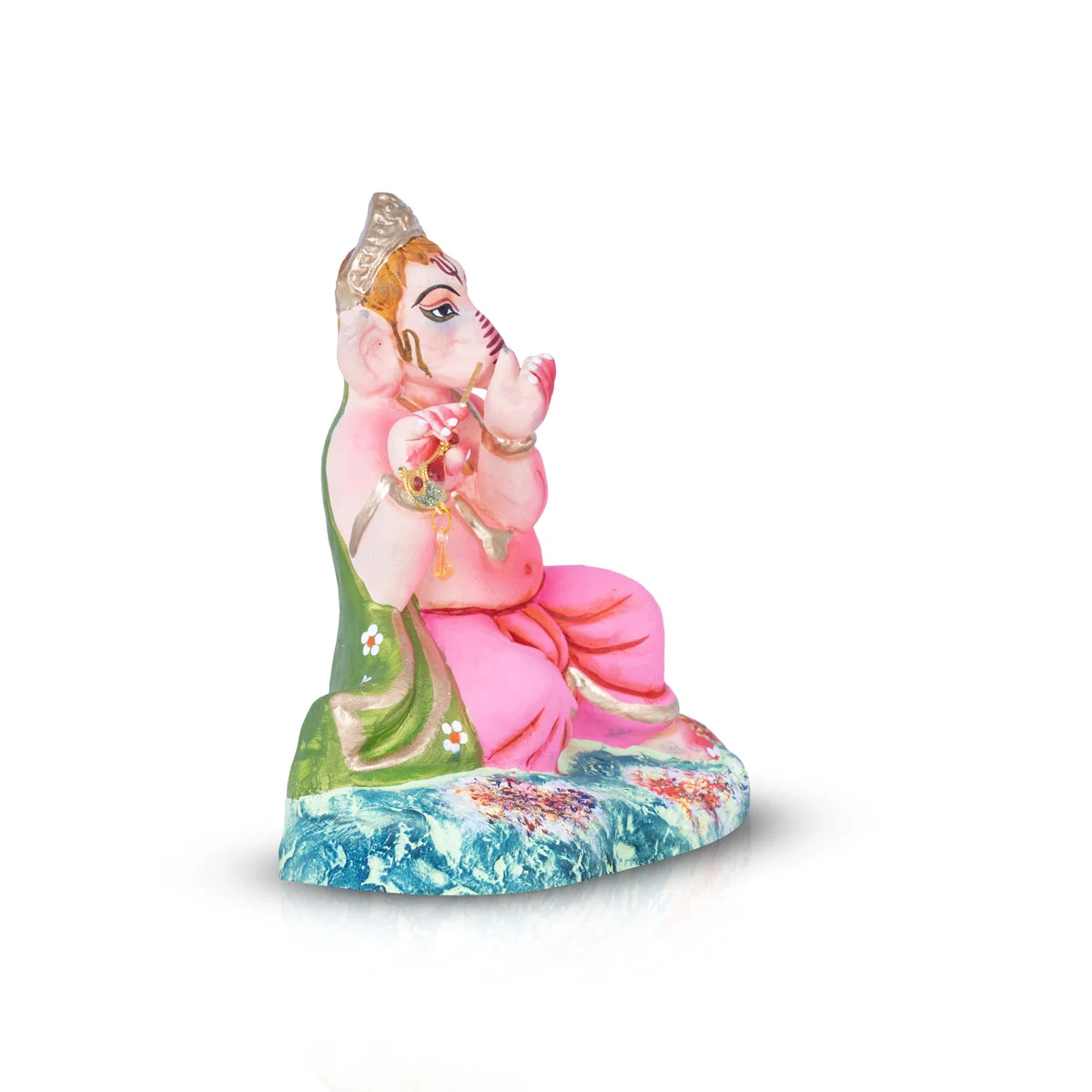 Flute Ganesh Murti Clay Golu Bommai - 8 X 7 Inches | Navaratri Gombe/ Giri Golu Doll/ Navratri Decor - Image 3