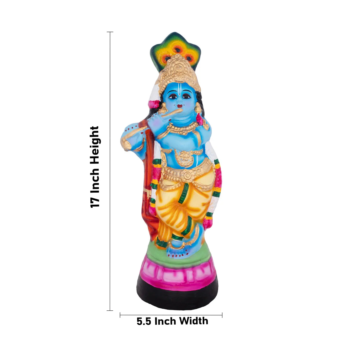 Flute Krishna Murti Paper Mache Golu Bommai- 17 x 5.5 Inches | Giri Golu Doll/Bommai/Navaratri Golu Bomma/Gombe - Image 5