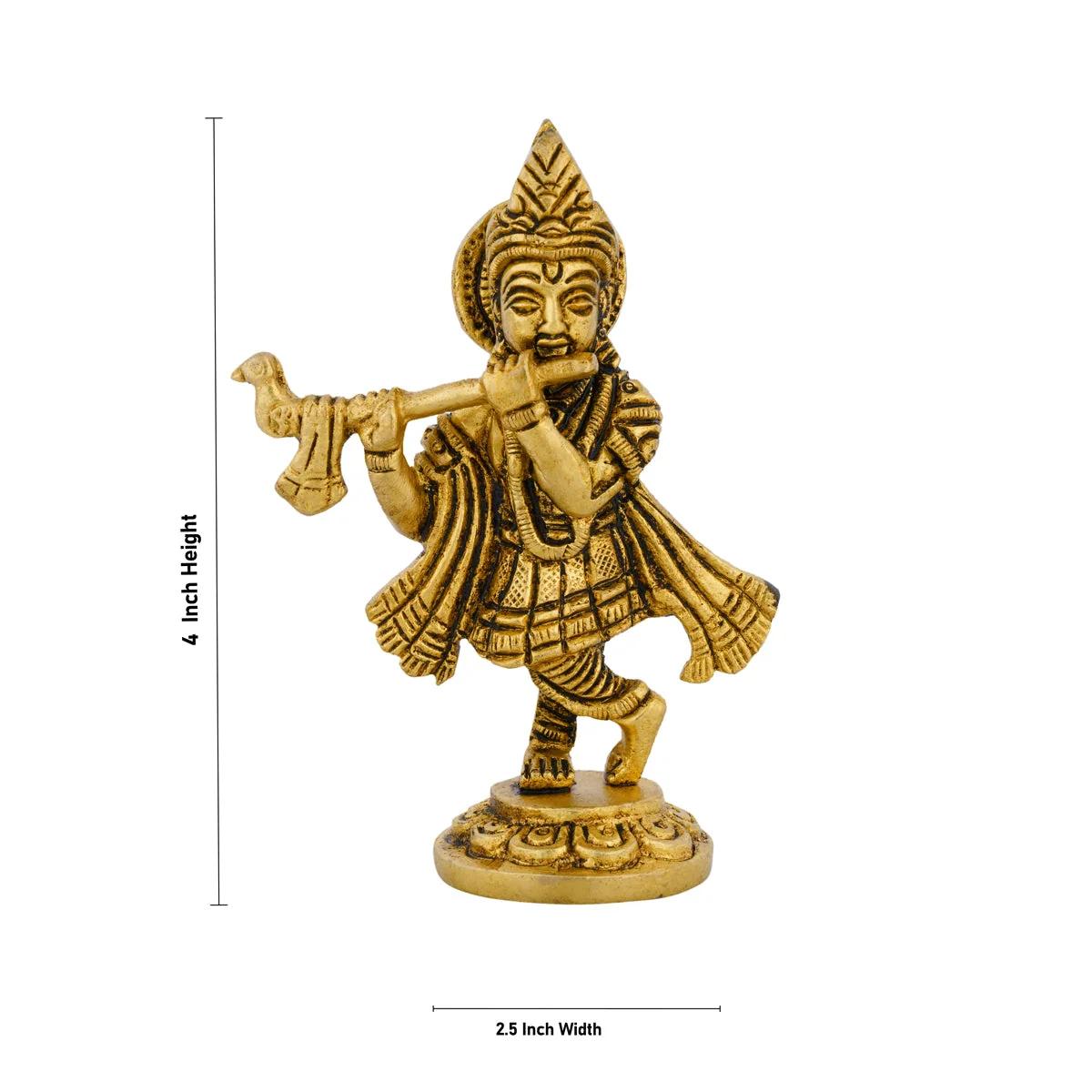 Flute Krishna Murti Standing On Base - 4 x 2.5 Inches | Krishna Idol/ Antique Brass Idol for Pooja - Image 4