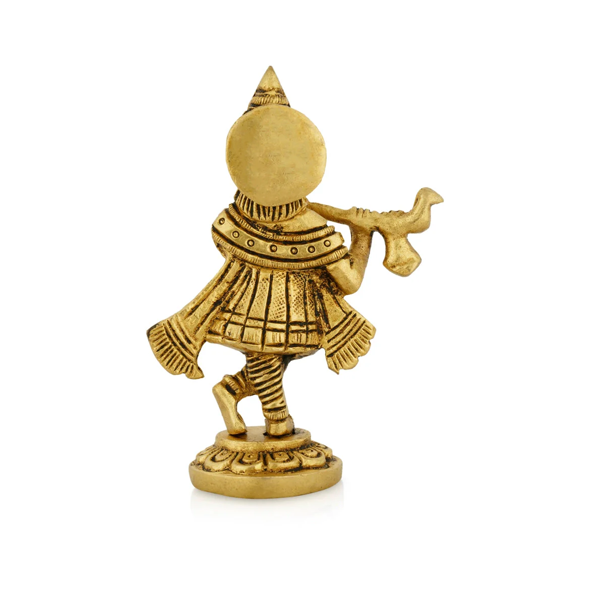 Flute Krishna Murti Standing On Base - 4 x 2.5 Inches | Krishna Idol/ Antique Brass Idol for Pooja - Image 5