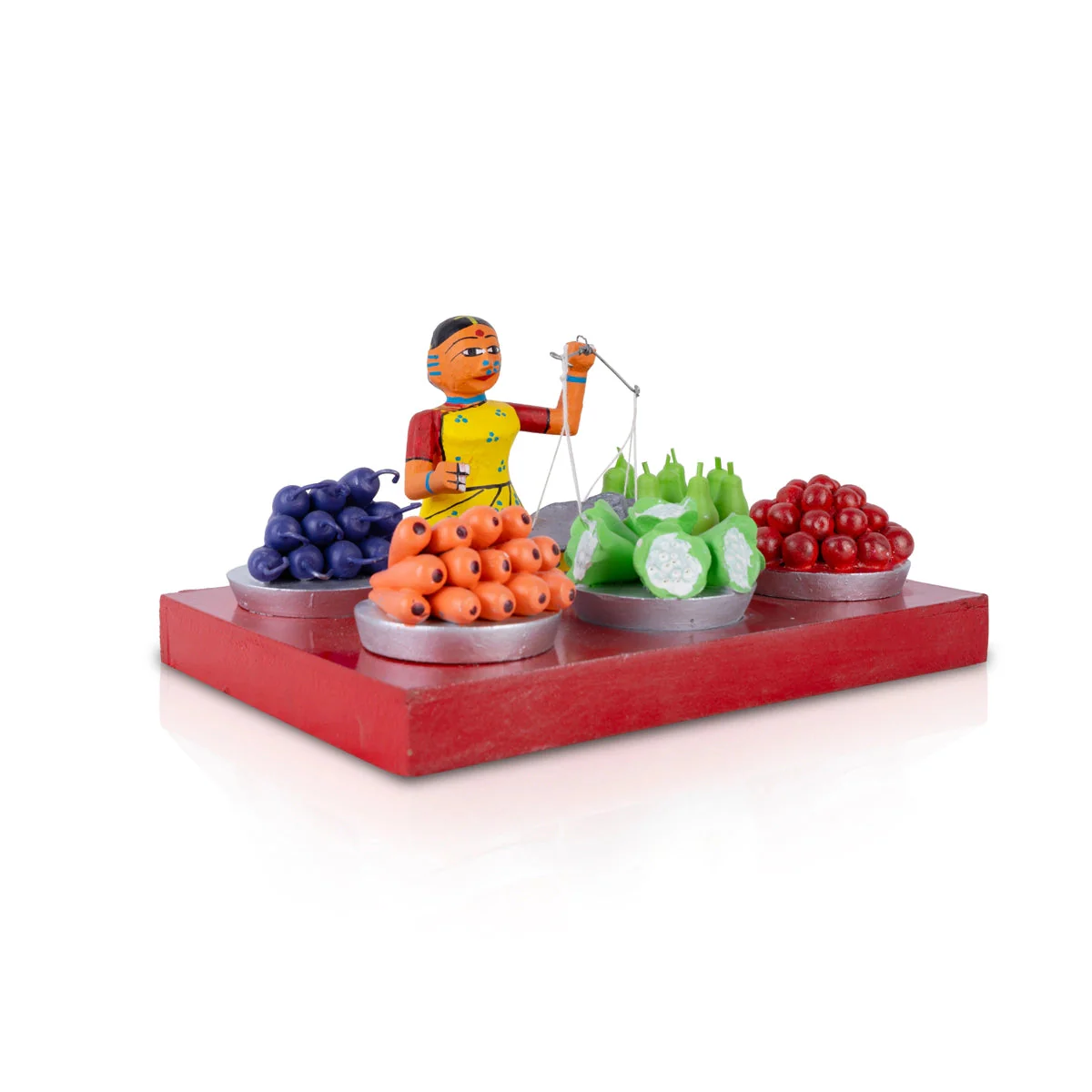 Fruit & Vegetable Seller Kondapalli Toy - 5 X 9.5 Inches | Handmade Showpiece/ Wooden Statue For Golu Display - Image 3