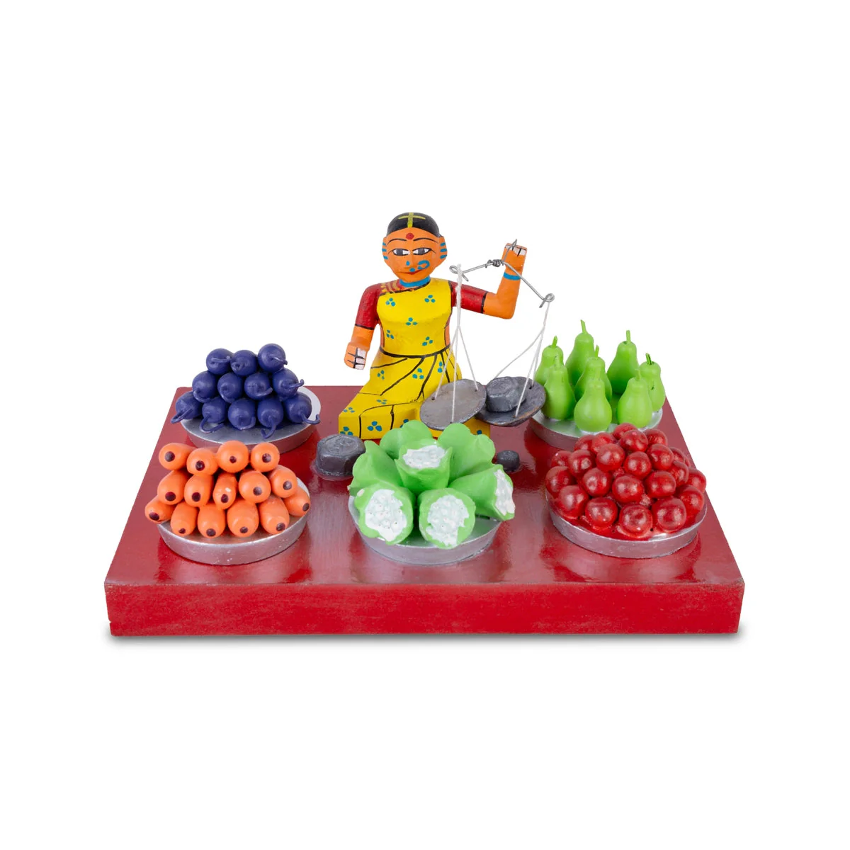 Fruit & Vegetable Seller Kondapalli Toy - 5 X 9.5 Inches | Handmade Showpiece/ Wooden Statue For Golu Display - Image 4