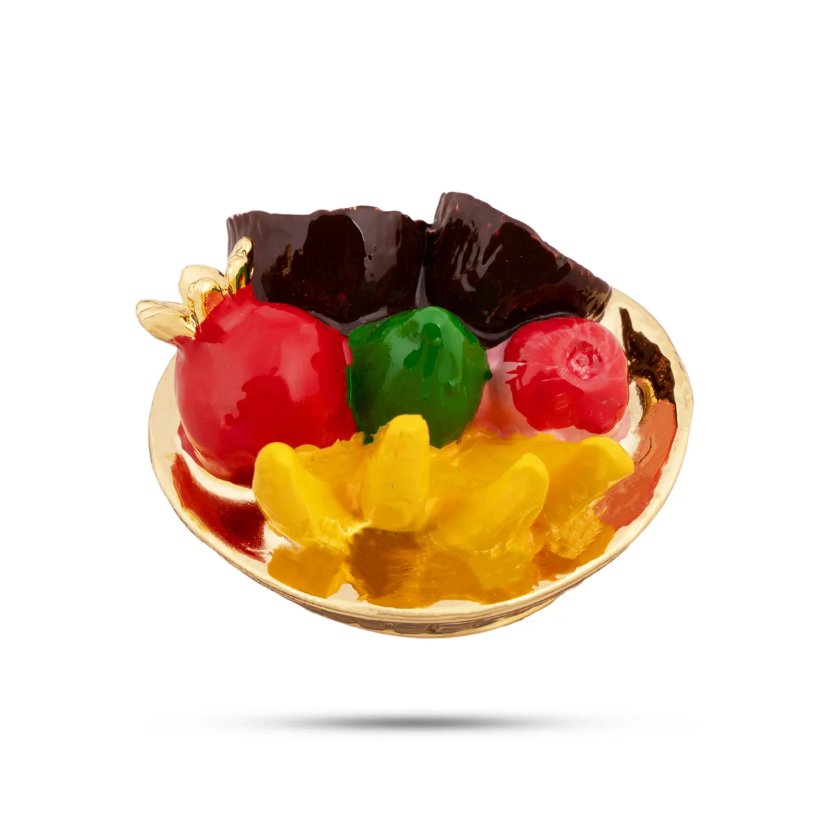 Artificial Fruits Basket - 1 x 2 Inches | Fake Fruit Basket/ Metal Gold Polish Artificial Fruits With Plate for Home - Image 2