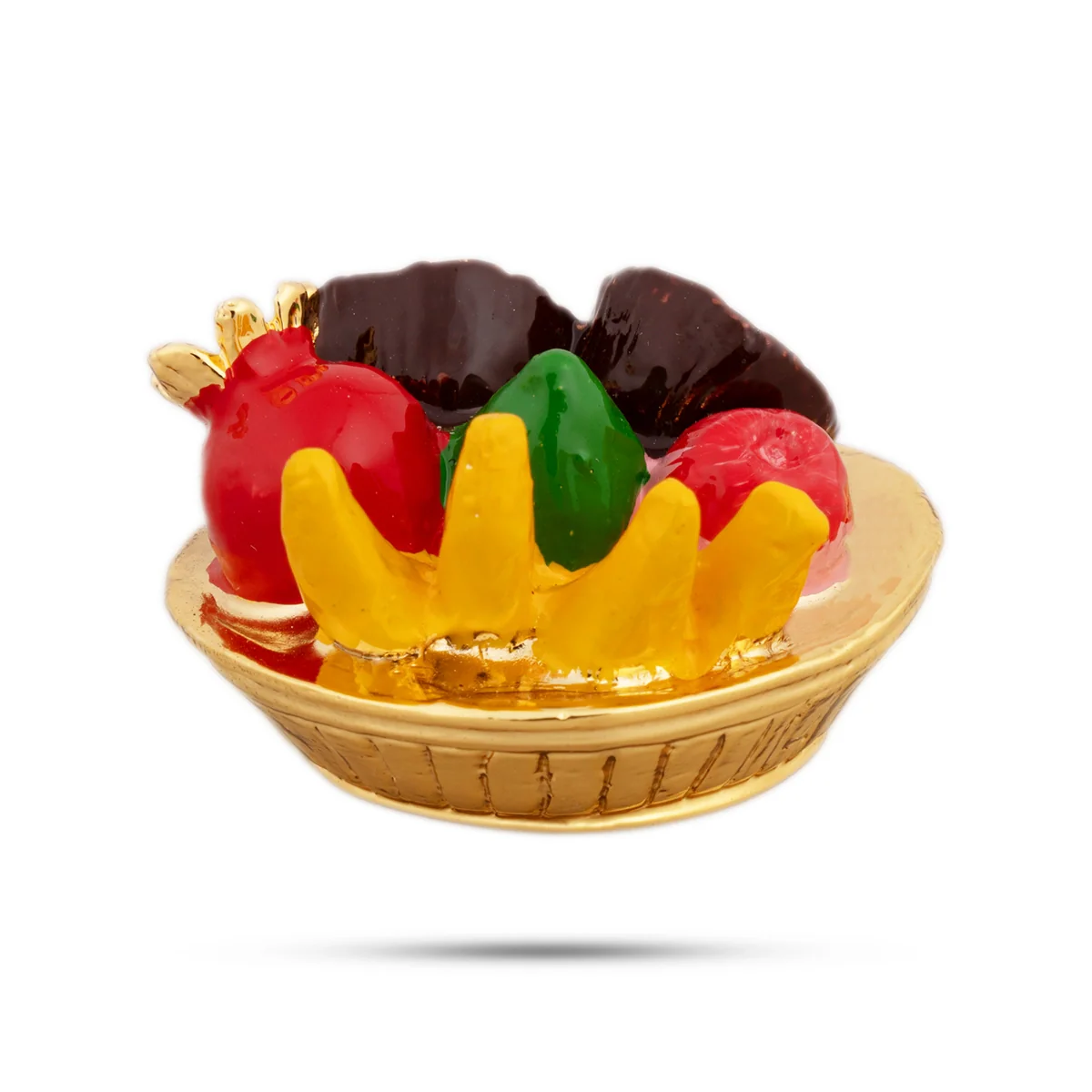 Artificial Fruits Basket - 1 x 2 Inches | Fake Fruit Basket/ Metal Gold Polish Artificial Fruits With Plate for Home - Image 3
