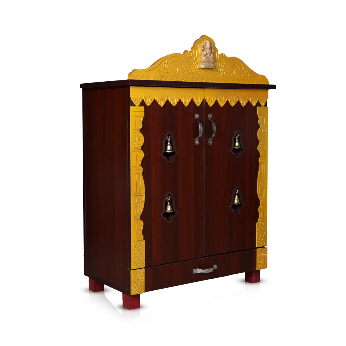 Pooja Mandir With Doors - 38 x 25 Inches | Bell With Leg Wooden Temple/ Wooden Mandir/ Puja Stand for Home - Image 3