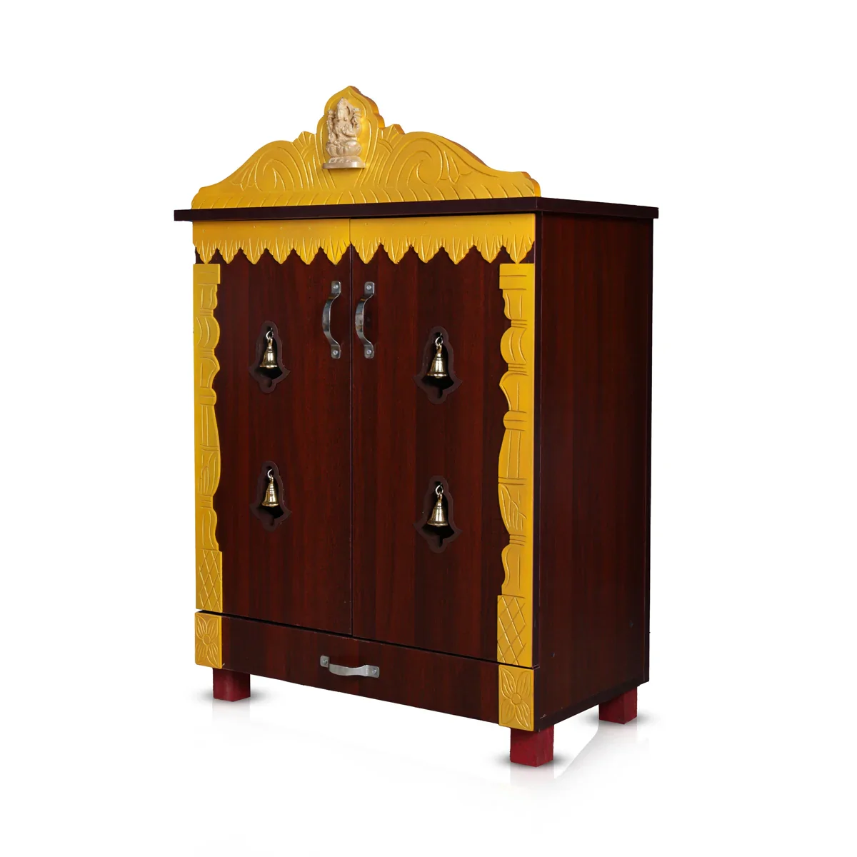 Pooja Mandir With Doors - 38 x 25 Inches | Bell With Leg Wooden Temple/ Wooden Mandir/ Puja Stand for Home - Image 4