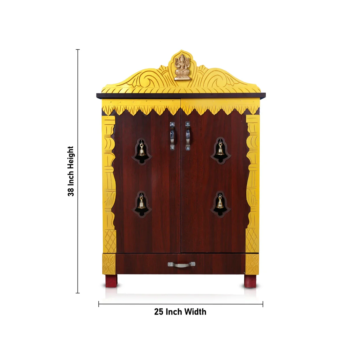 Pooja Mandir With Doors - 38 x 25 Inches | Bell With Leg Wooden Temple/ Wooden Mandir/ Puja Stand for Home - Image 6