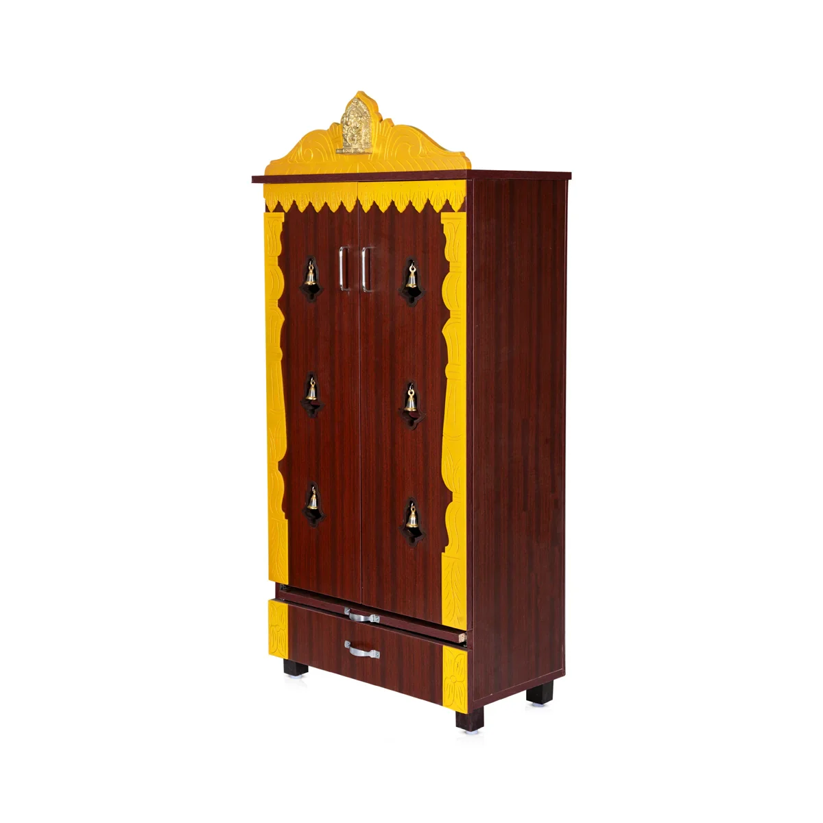 Pooja Mandir With Doors - 55 x 24 Inches | Bell With Leg Puja Mandapam/ Wooden Temple/ Puja Stand for Home - Image 4