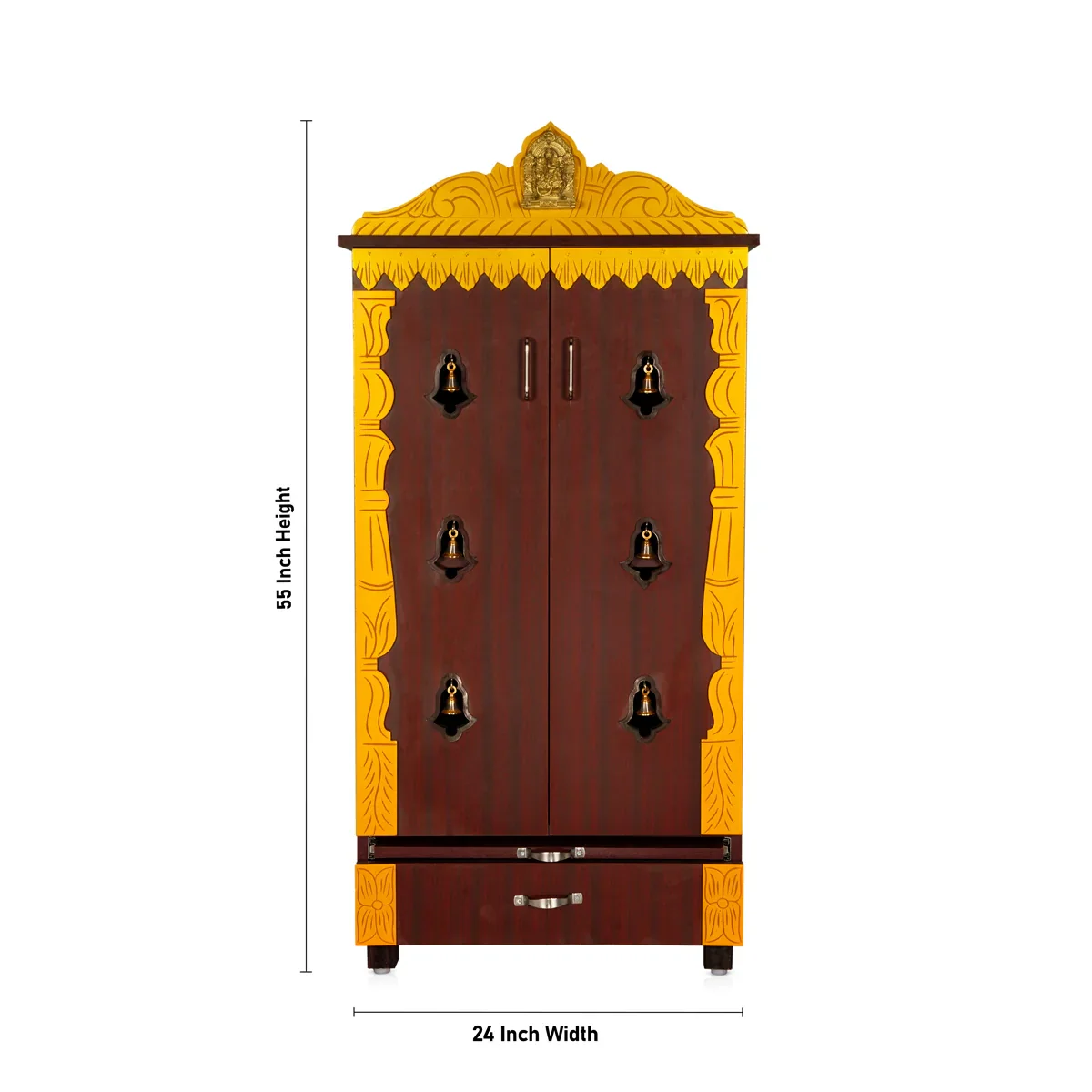 Pooja Mandir With Doors - 55 x 24 Inches | Bell With Leg Puja Mandapam/ Wooden Temple/ Puja Stand for Home - Image 6