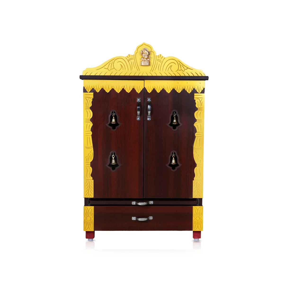 Pooja Mandir With Doors - 40 x 25 Inches | Wooden Mandir/ Bell With Leg Puja Stand/ Wooden Temple for Home - Image 2
