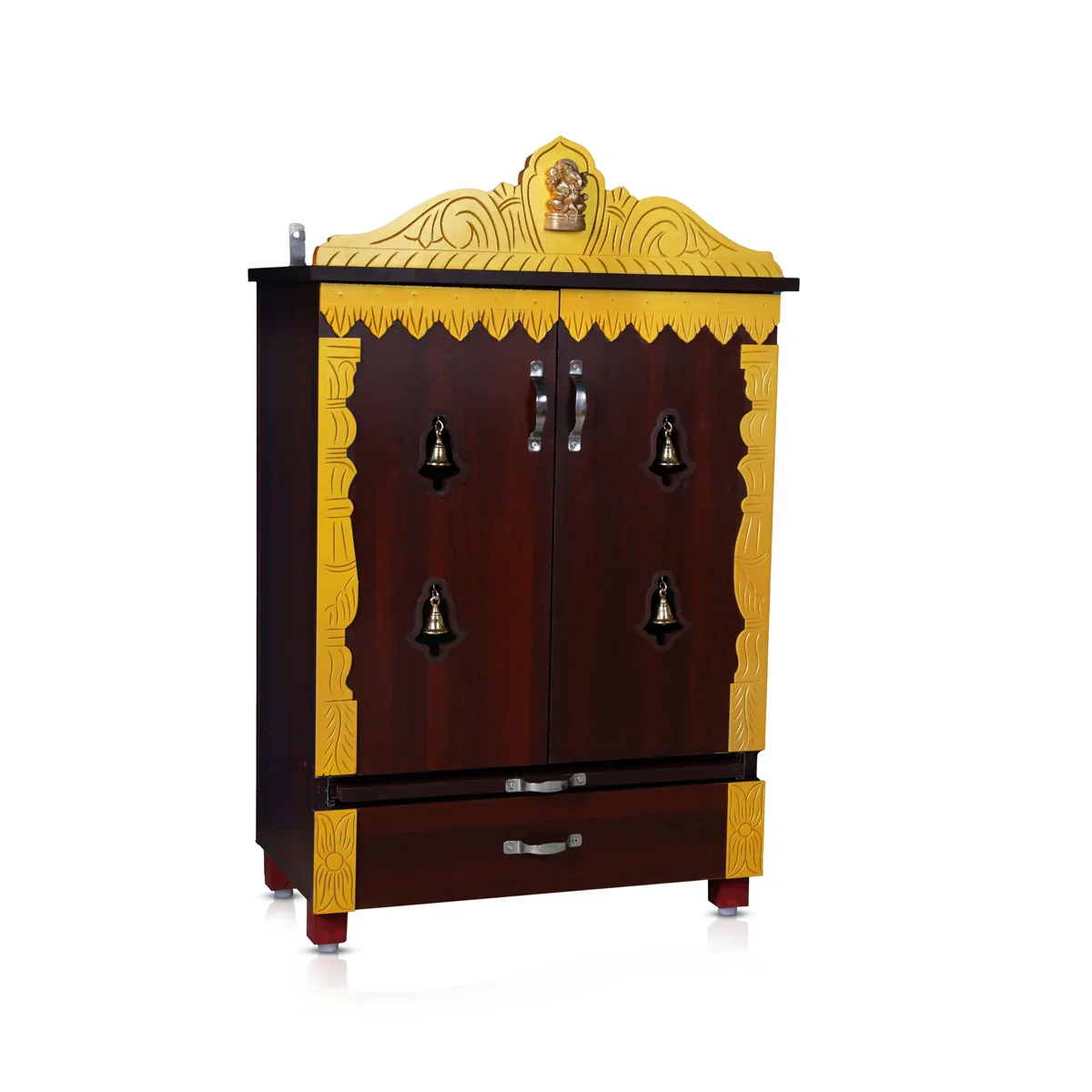 Pooja Mandir With Doors - 40 x 25 Inches | Wooden Mandir/ Bell With Leg Puja Stand/ Wooden Temple for Home - Image 3