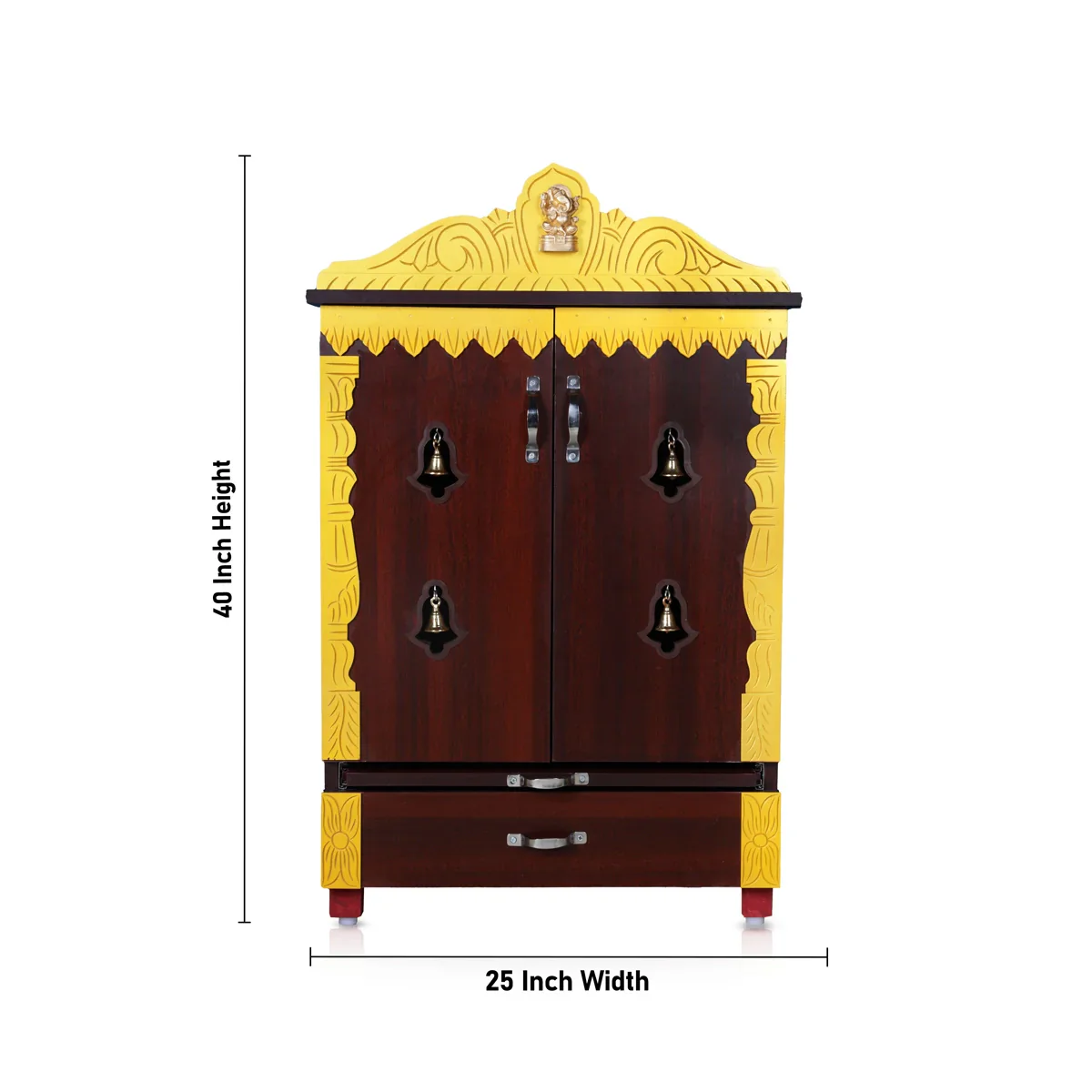 Pooja Mandir With Doors - 40 x 25 Inches | Wooden Mandir/ Bell With Leg Puja Stand/ Wooden Temple for Home - Image 6