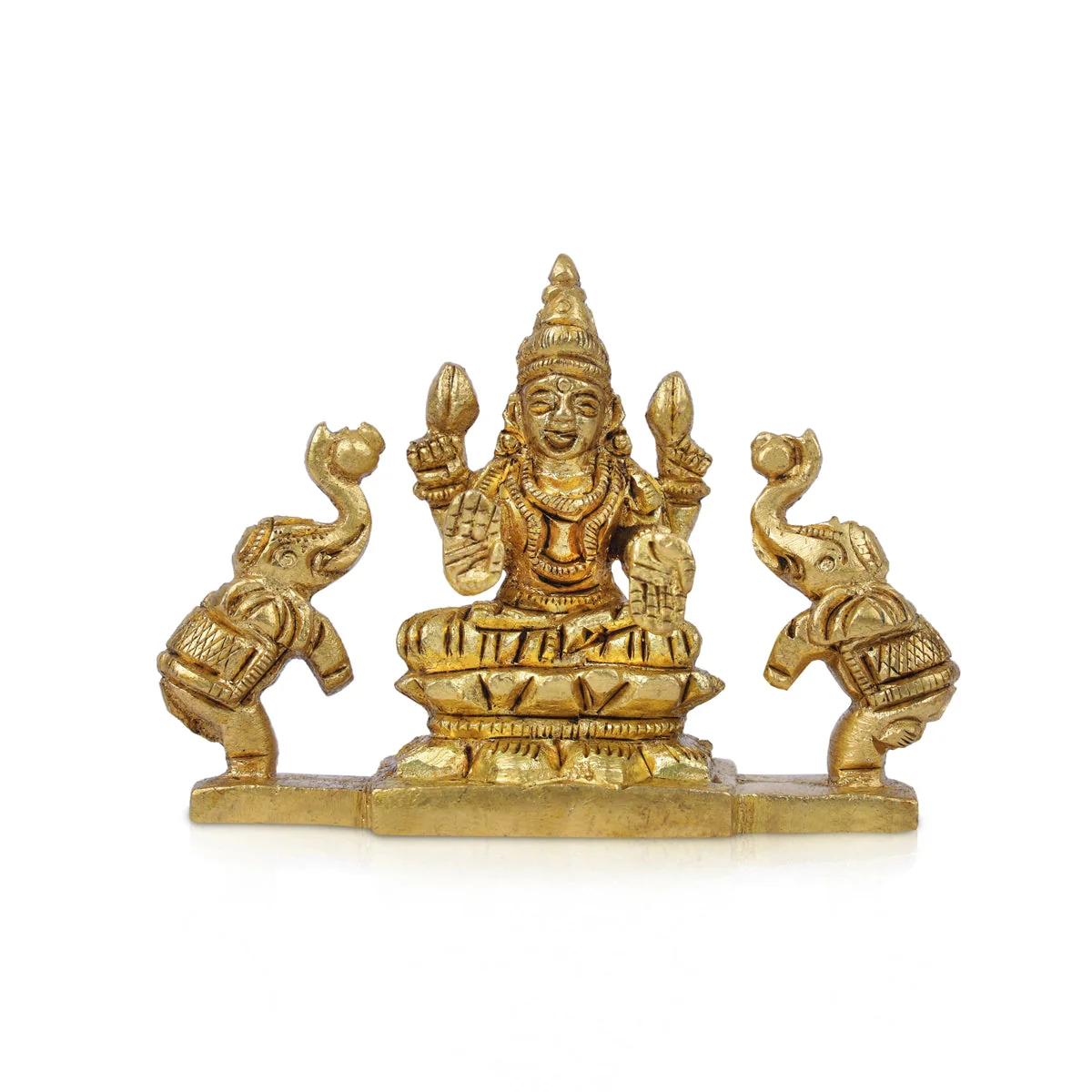 Gajalakshmi Idol With 2 Elephants- 2.25 x 2.75 Inches | Antique Brass Idol/Gajalaxmi Murti For Wealth Blessings - Image 2