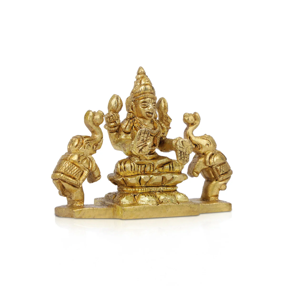 Gajalakshmi Idol With 2 Elephants- 2.25 x 2.75 Inches | Antique Brass Idol/Gajalaxmi Murti For Wealth Blessings - Image 4