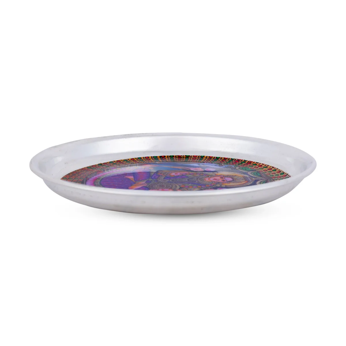 Gajalakshmi Murti Design Pooja Plate- 6 Inches | Stainless Steel Thali Plate/ Silver Polish Puja Plate For Aarti - Image 4