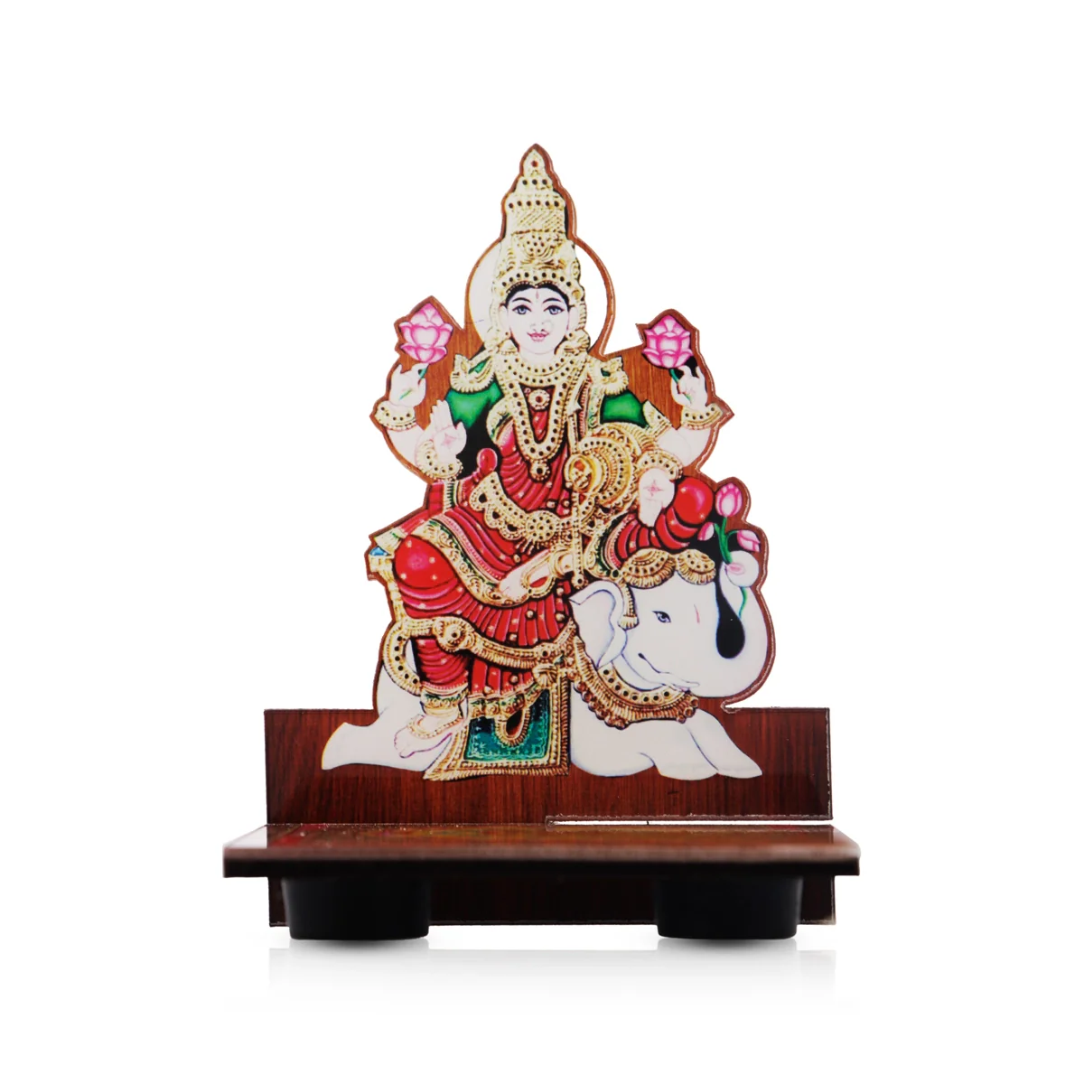 Sri Chakra Design Manai Palagai With Gajalakshmi Photo Frame - 4 x 3 Inches | Bajot With Picture Frame for Pooja