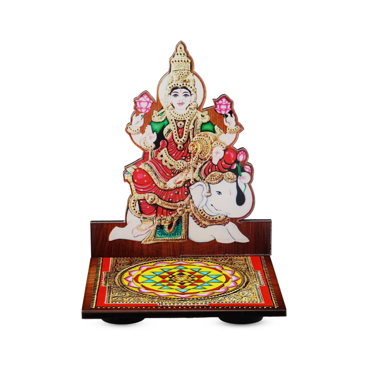 Sri Chakra Design Manai Palagai With Gajalakshmi Photo Frame - 4 x 3 Inches | Bajot With Picture Frame for Pooja - Image 2