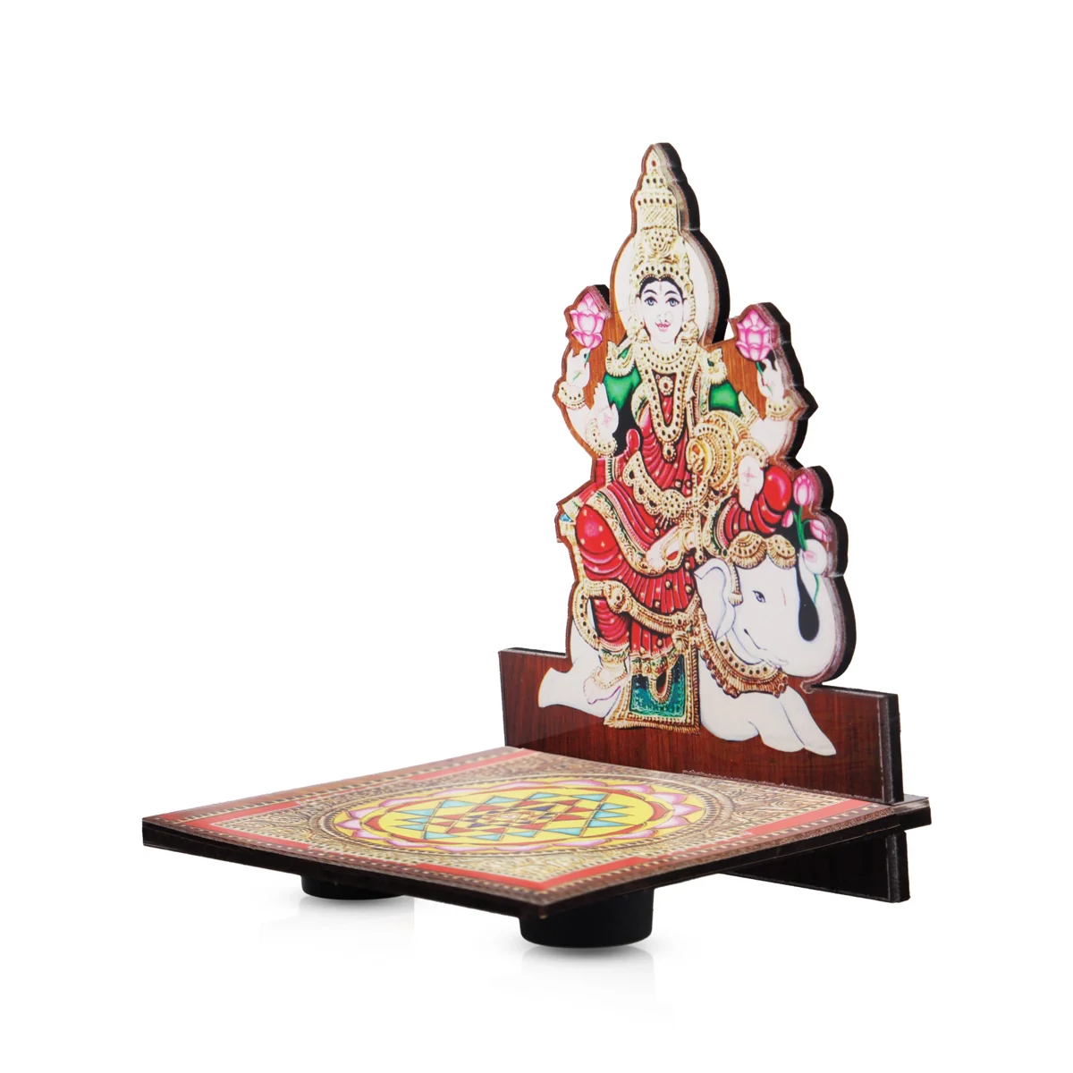 Sri Chakra Design Manai Palagai With Gajalakshmi Photo Frame - 4 x 3 Inches | Bajot With Picture Frame for Pooja - Image 3