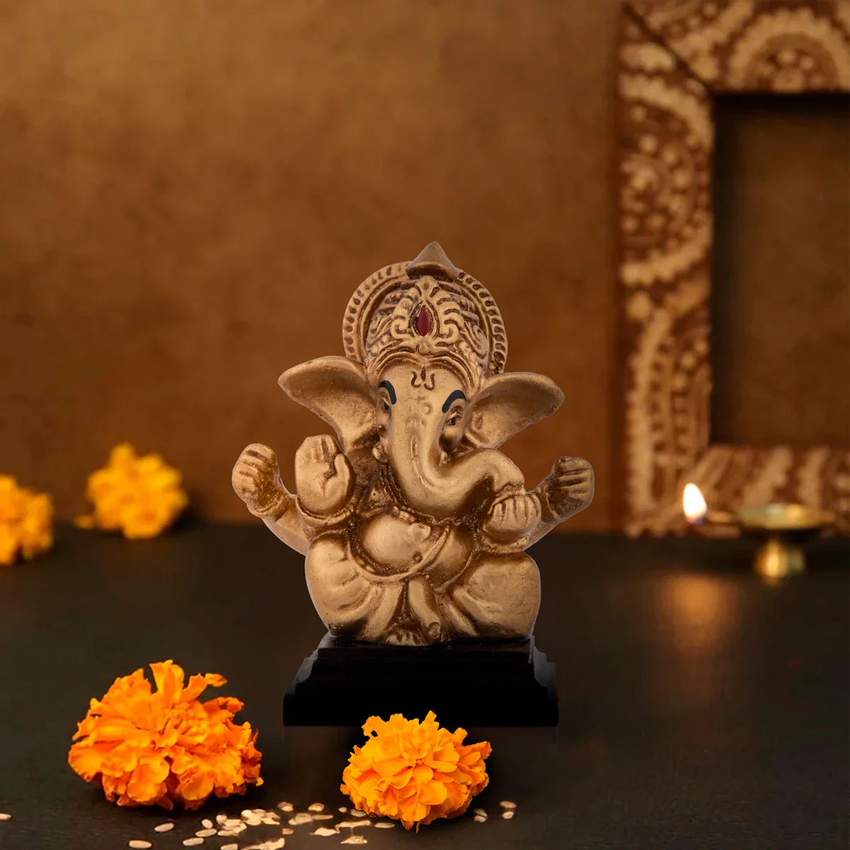 Ganapati Idol - 3 x 2.5 Inches | Resin Statue/ Vinayaka Statue/ Ganesha Statue for Home - Image 6
