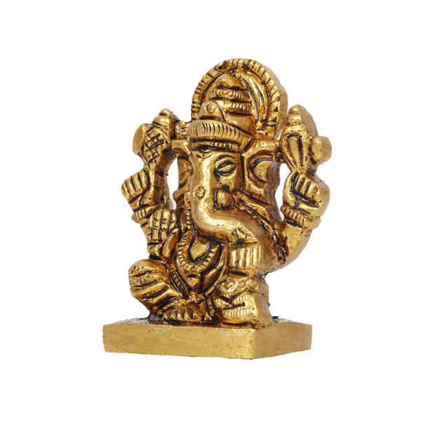 Ganesh Idol - 1.5 X 1 Inches | Antique Brass Statue/ Sitting Vinayagar Statue For Pooja - Image 2