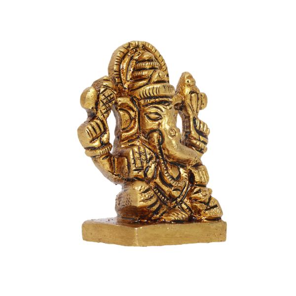 Ganesh Idol - 1.5 X 1 Inches | Antique Brass Statue/ Sitting Vinayagar Statue For Pooja - Image 4